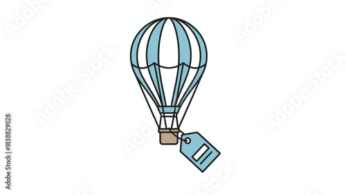 Hot air balloon with a price tag symbolizing travel deals and adventure isolated on white background