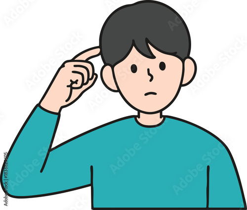 A boy scratching her head