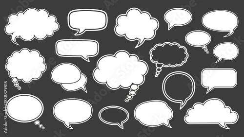 Collection of diverse white speech and thought bubbles on dark background