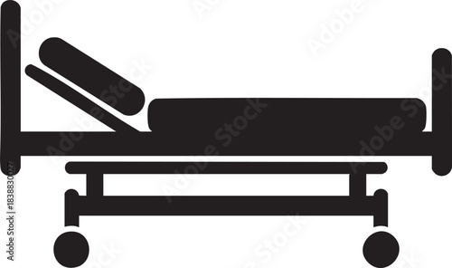 Black silhouette of a hospital bed with wheels and adjustable headrest medical healthcare