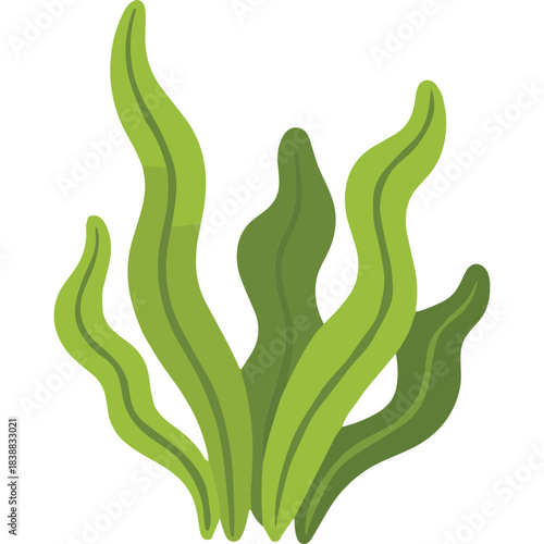 Stylized Green Kelp Plant Aquatic Flora with Wavy Fronds and Organic Shape on Black Background Minimalist Vector Illustration