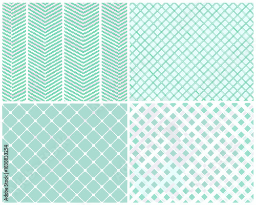 A collection of four patterned backgrounds in pastel shades of green and lavender