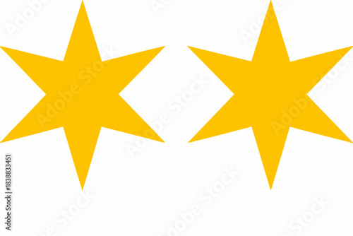 Two bright yellow stars on a plain white background a simple graphic