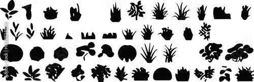 Silhouette plant foliage vector set featuring grass bushes leaves shrubs garden shapes for design elements landscaping decoration nature illustration projects