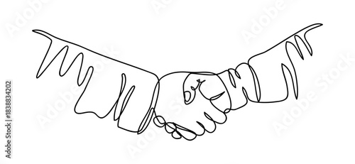 Hand drawn continuous one line of handshake. Doodle handshake. Shaking hands business on line art style. isolated on white background