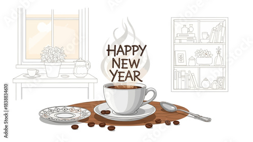cup of coffee and cake happy new years 2026 