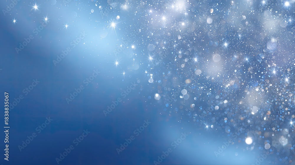 Obraz premium Soft Blue Background with Sparkling Lights and Shimmering Bokeh Effect for Use in Various Creative Projects and Designs