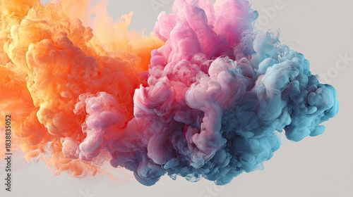 Vibrant orange and cool blue ink plumes collide spectacularly creating stunning abstract volumetric texture perfect for modern backgrounds