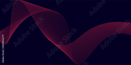 Abstract red wave line pattern on dark blue background. Futuristic technology concept. Suit for banner, poster, cover, brochure, flyer, website