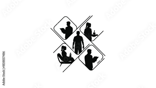 Group of people icons in crossed out boxes