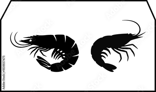 Two black shrimp silhouettes facing each other on a white background