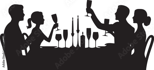 Silhouette of people toasting at a candlelit dinner table