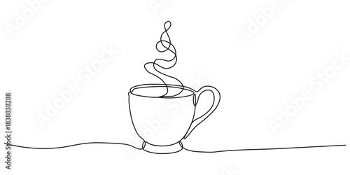 Continuous one line drawing of Teacup with Steam icon vector. steaming hot beverage symbol. vector illustration.