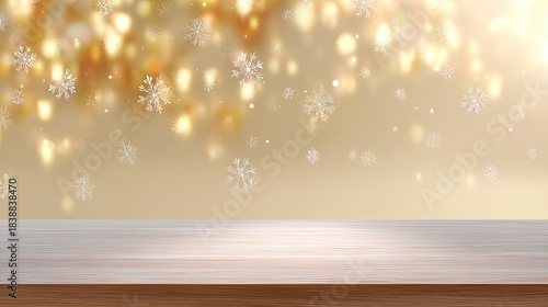 Sparkling Winter Background with Snowflakes and Warm Bokeh Lights for Holiday and Seasonal Themes