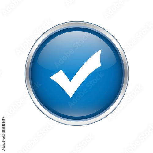 Blue checkmark icon on black background, confirmation symbol, verified sign