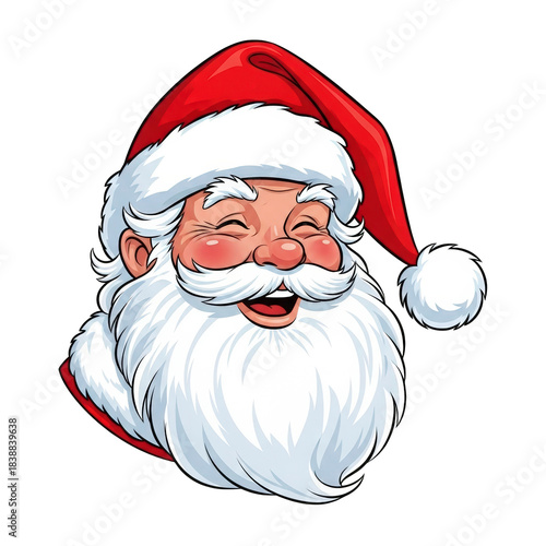 Smiling Santa Claus Face with White Beard and Red Hat on Black Background Illustration