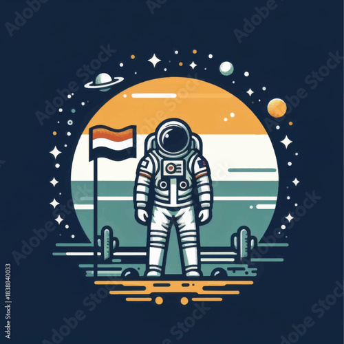 Astronaut standing proudly in a spacesuit on an alien planet.
