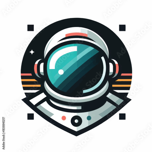 Detailed Astronaut Helmet Illustration with Geometric Accents and Cosmic Theme.