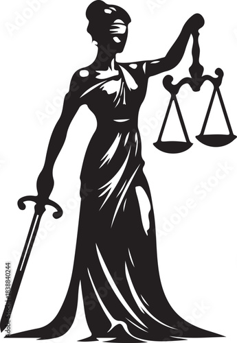 Lady justice with sword and scales isolated on