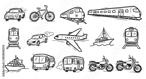 Hand drawn transport doodle sketch seamless pattern with vector design