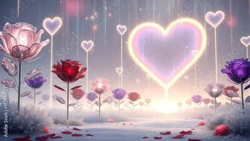Enchanting Valentine's Day Celebration with Illuminated Hearts and Romantic Roses