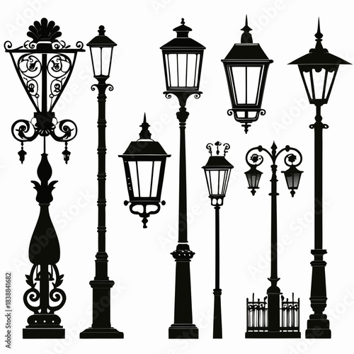 set of street lamps vector