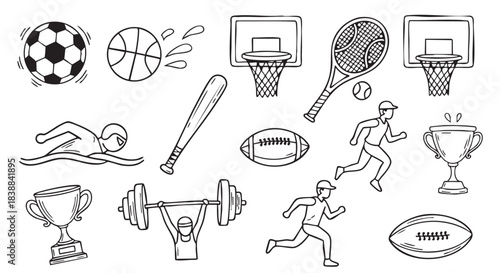 Sports and Games Outline Icons Collection Vector Illustration Elements Design