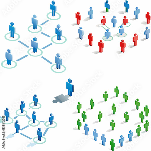 Visualizing network connections and social relationships with isolated and connected figures