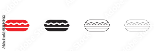 hot dog icon vector, hot dog fast food symbol icon vector, silhouette and line art