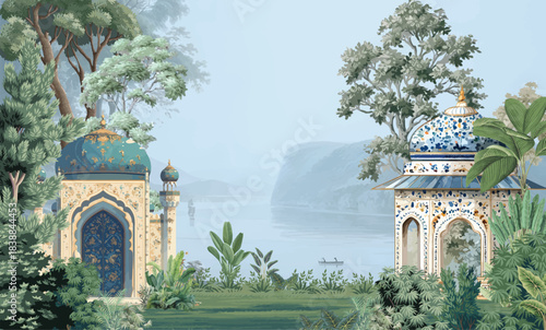 Royal Enclave Rich Indian Theme Wallpaper for Walls, Moroccan Wall Paper, Mughal Arch, Indian Wedding.