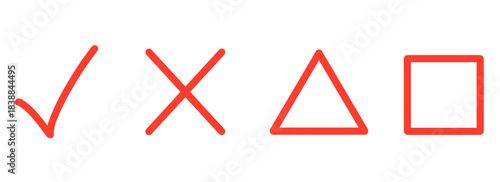 シンプルな赤色のチェック・ばつ・三角・四角マーク