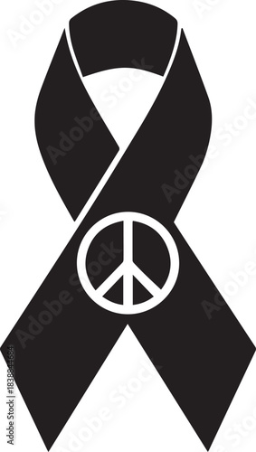 Black ribbon with peace symbol for world aids day awareness and support symbolism