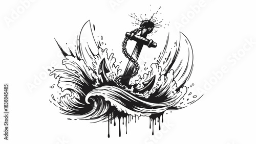 Anchor emerging from stormy water, symbolizing maritime adventure and strength