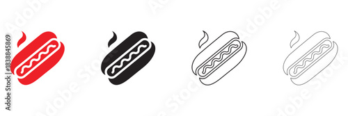 hot dog icon vector, hot dog fast food symbol icon vector, silhouette and line art