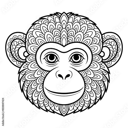 Monkey face mandala illustration vector coloring page