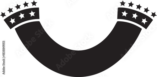 Black curved banner with stars on the ends isolated on white background