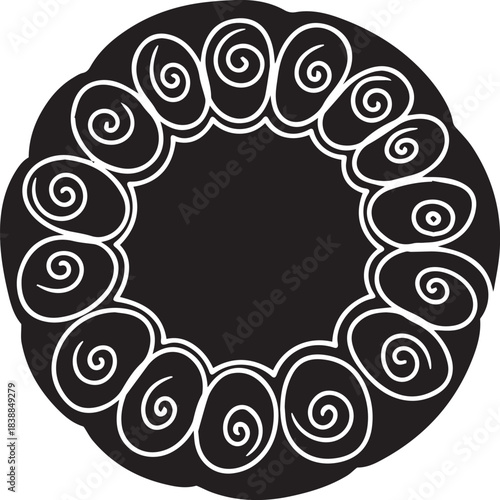 Circular decorative border with swirling spiral motifs