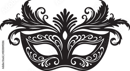 Elegant black venetian masquerade mask with ornate filigree details