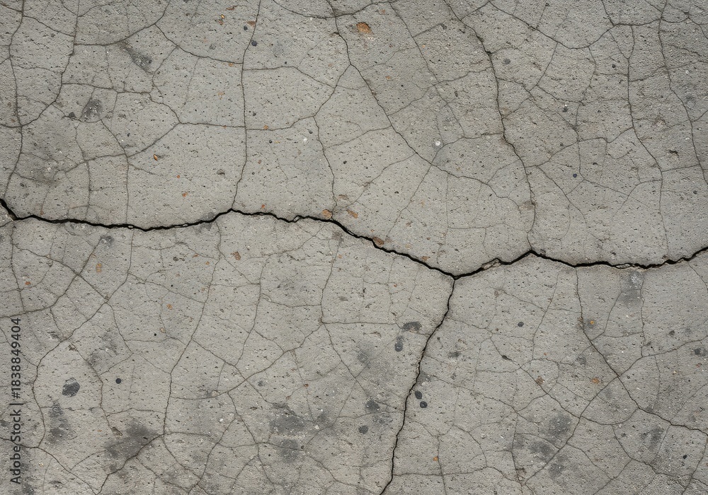 Obraz premium Detailed view of a weathered gray concrete surface, exhibiting deep cracks and a rough, natural stone appearance. Ideal abstract background ,grey ,structure ,modern