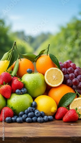 A vibrant, fresh assortment of ripe fruits bursting with natural color and flavor, perfect for healthy eating and natural goodness.