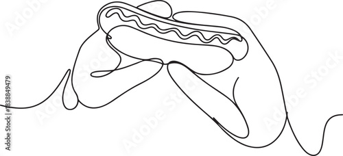 Set of hand hold hotdog one line continuous drawing. American street fast food. one line Icon drawing