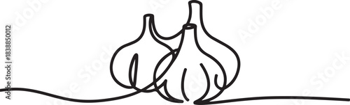 Vector abstract continuous one single simple line drawing icon of fresh garlics in silhouette. one line Icon drawing