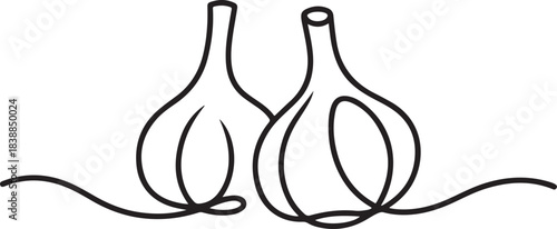 Vector abstract continuous one single simple line drawing icon of fresh garlics in silhouette. one line Icon drawing
