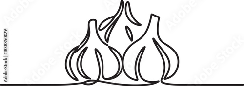 Vector abstract continuous one single simple line drawing icon of fresh garlics in silhouette. one line Icon drawing