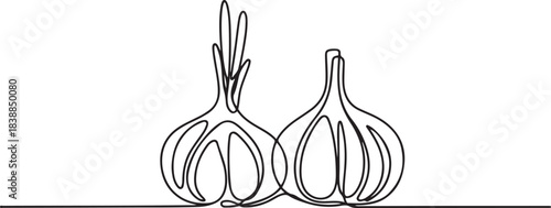 Vector abstract continuous one single simple line drawing icon of fresh garlics in silhouette. one line Icon drawing