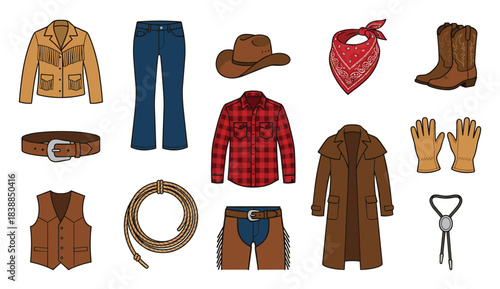 Assortment of Cowboy Apparel and Accessories, Western Style Outfitting Items