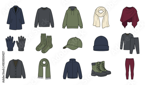 Selection of Warm Winter Clothing, Isolated, On White Background, Outfit