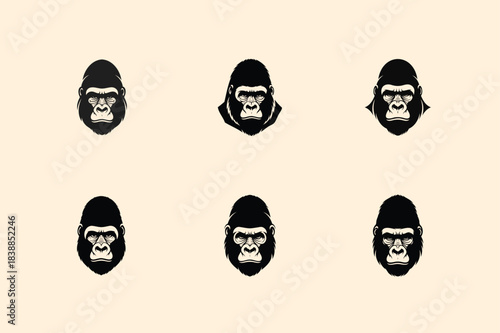 Three rows of black and white gorilla faces in a repeating grid pattern