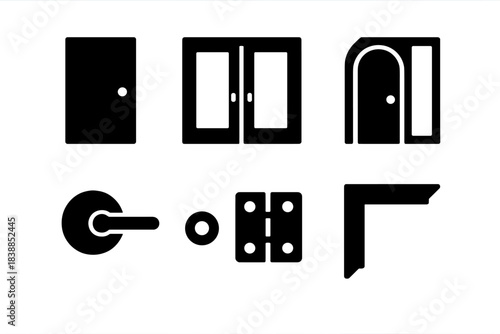 Front Door Icons. Front Door Architecture. Filled icon set of Front Door Architecture: single door, double