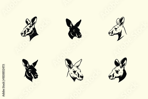 Vintage style illustrations of kangaroo heads in a repeating pattern on a cream background